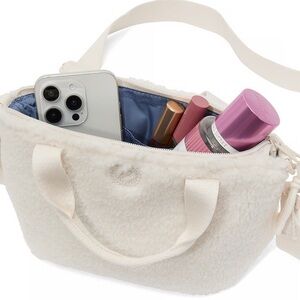 VS PINK - Cream Sherpa Mini Tote Bag with Removable Strap